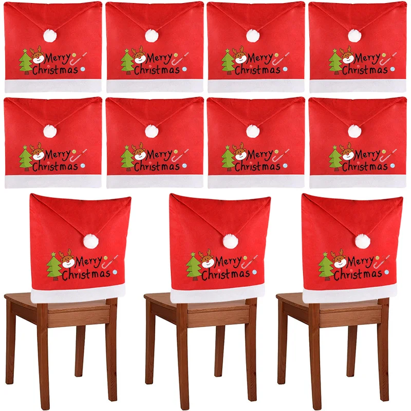 Red Santa Hat Chair Covers, Velvet Dining Chair Back Covers, Suitable for Christmas Holiday Party Decor Christmas Home Decor