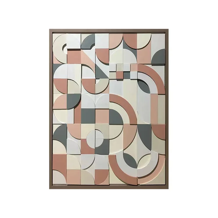 Home Decor Wood Carving Large Artwork 3D Abstract Geometric Wall Art Frame Wall Painting