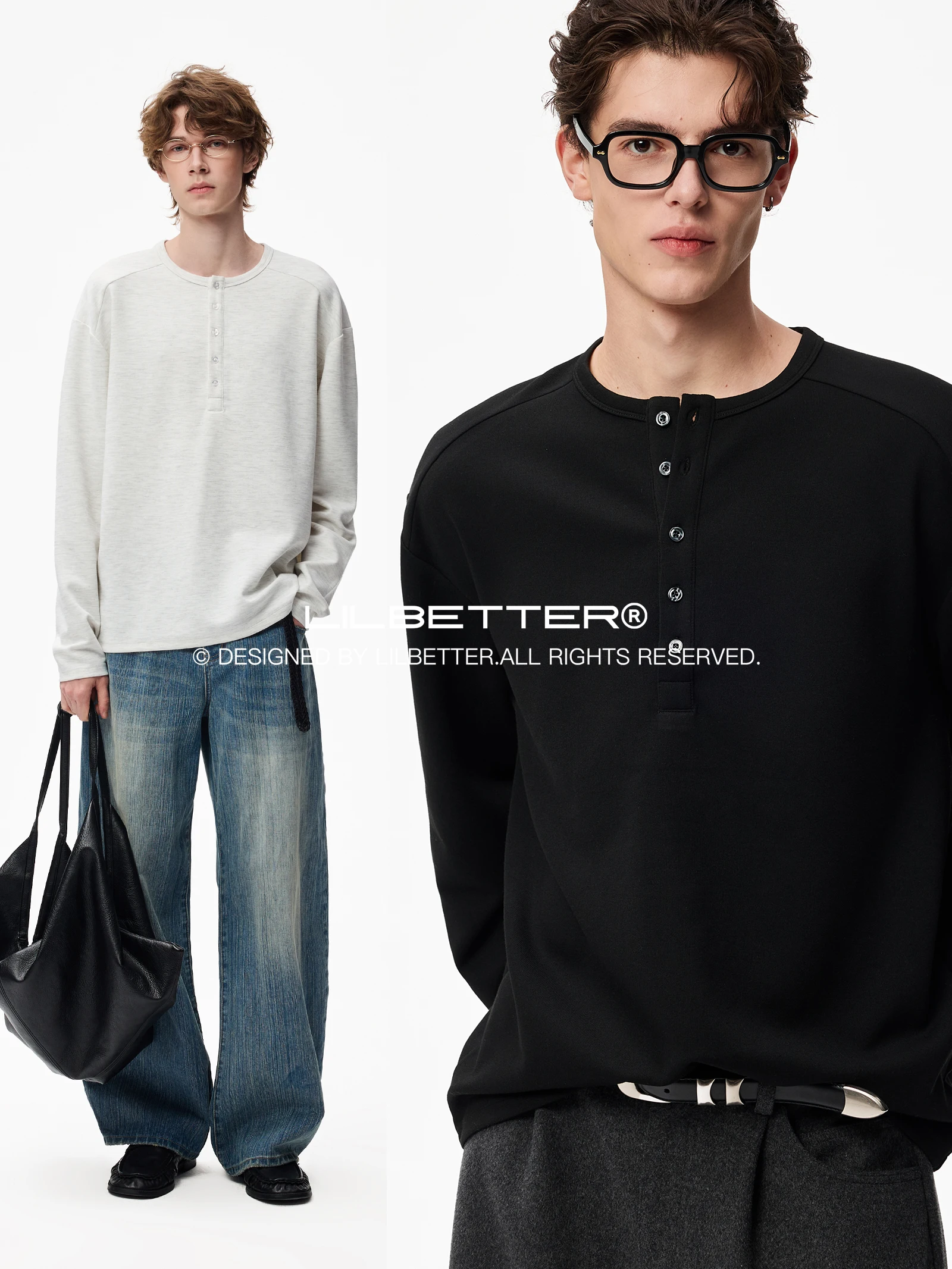 Lilbetter Men's Long Sleeve Knitted Wool Blend T-Shirt Henry Collar Loose Fit Casual Fashion Urban Style Polyester Blend
