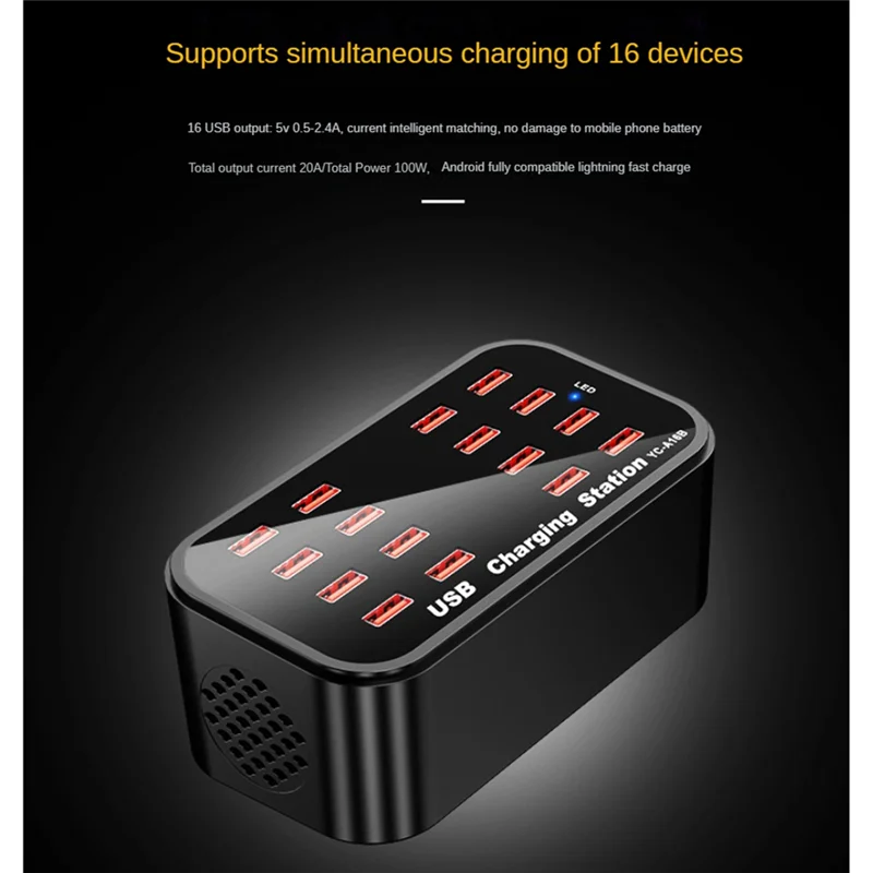 16 Port USB Charging Station Charging Station USB Charger For Car Headphones Multiple Devices Laptop Smartphones-A31R