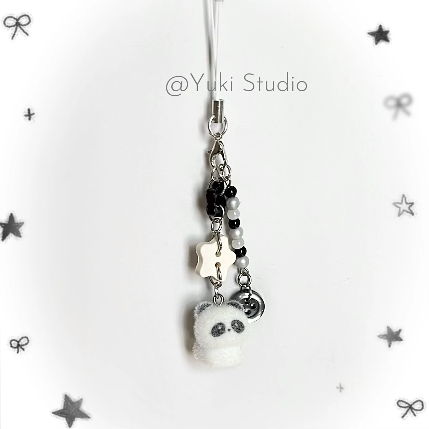 1pcs Resin Flocking White Panda Pendant Keychain Charms Jewelry Making Mobile Phone Case Clothes Hat Decoration Ornaments