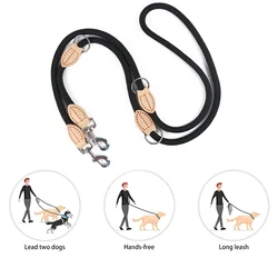 Multipurpose Dog Double Leash, Trela Média Ajustável e Nylon, Trela Mãos Livres de Luxo para 2 Cães