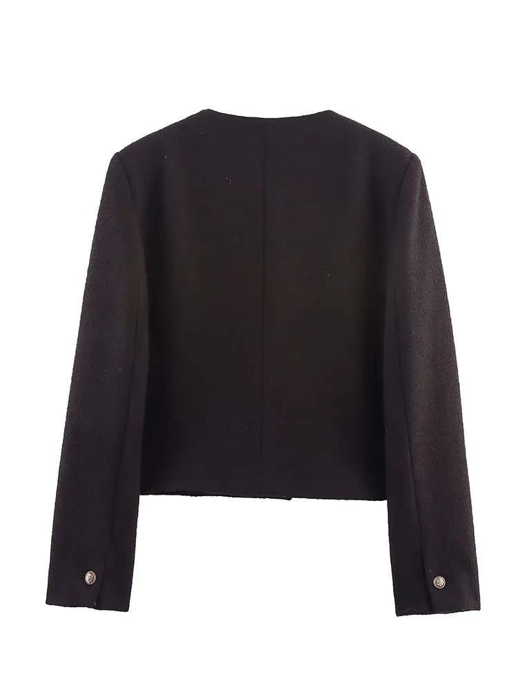 HH المرأة الخريف موضة ريترو الجولة الرقبة قصيرة سترة صوفية الإناث الركاب تنوعا عبق نسيم معطف غير رسمي Mujer #2