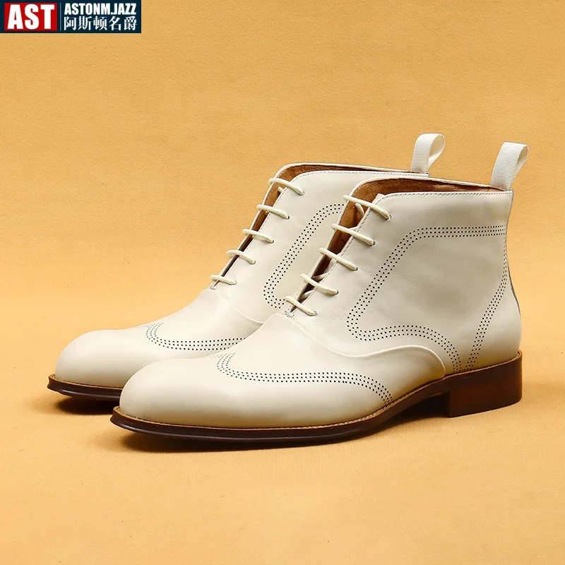 2024 Brand Leather White Men Chelsea Boots Designer Italy Dress Boots Men Fashion Casual Warm Plush Business Ankle Boots Size 46