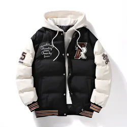 Parka da uomo in cotone imbottito giacca con cappuccio lettera ricamo tasche con cerniera capispalla a prova di freddo cappotto maschile Streetwear Chic vendite calde