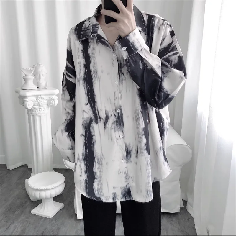 2023 new style tie dye men holiday wind long sleeve shirt inch shirt