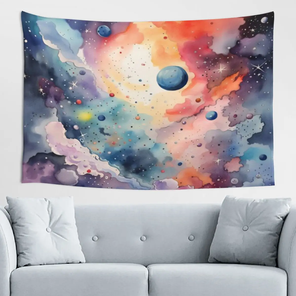 Aquarell-Weltraum Wandteppich Abstrakter Fluoreszierender Wandbehang Wohnzimmer-Dekoration