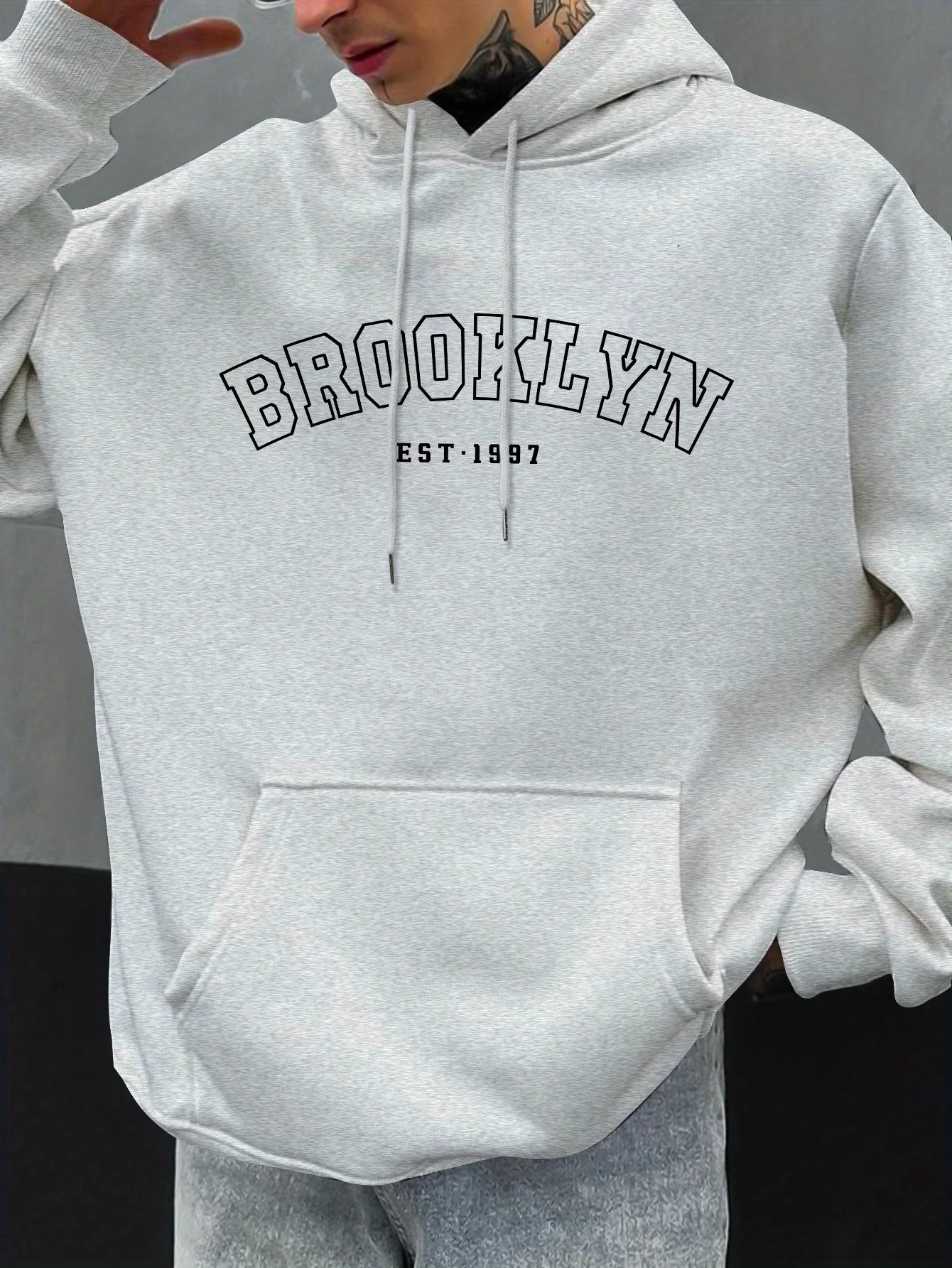 Print Men'S Drawstring Hoodie with Kangaroo Pocket and Hooded Pullover Hoodie
