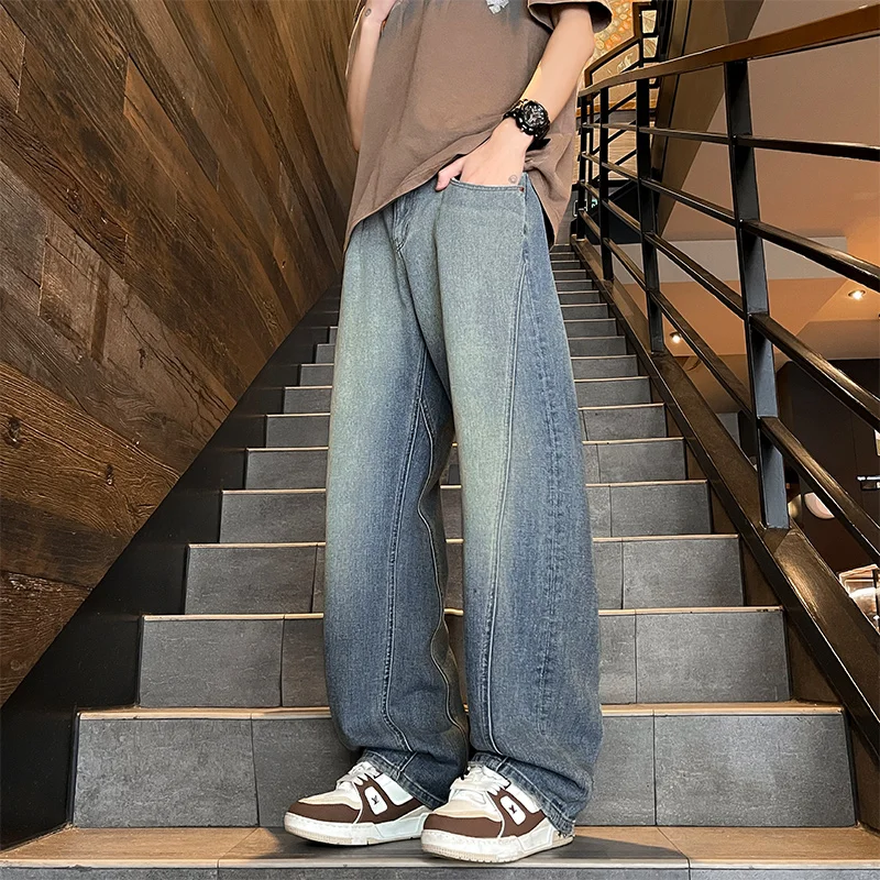

Wide Jeans Men's Streetwear Fashion Personality Vintage Straight Casual Trousers Male Distress Loose Denim Pants