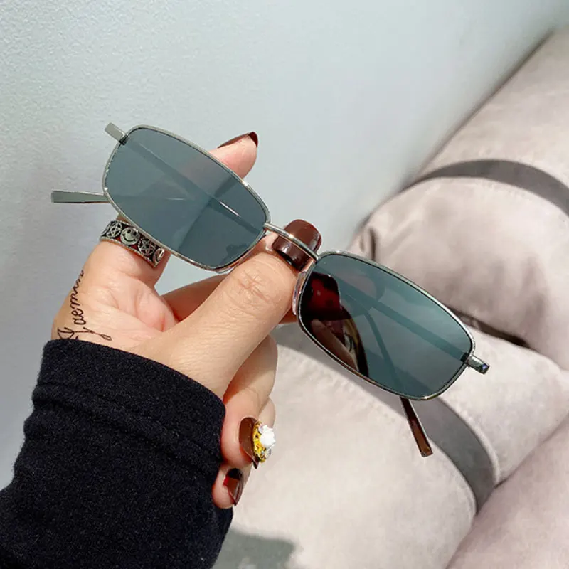 Neue Vintage Kleine Rechteck Sonnenbrille Männer Frauen Mode Punk Quadrat Sonnenbrille Marke Metall Rahmen Schwarz Fahren Brillen – Detail 13