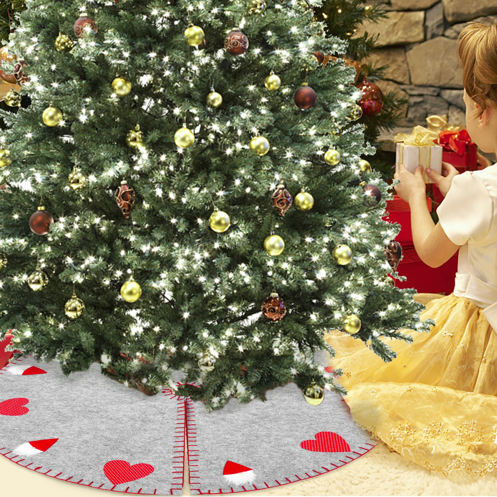 

1Pcs Xmas Tree Skirt Christmas Tree Dress Holiday Party Decorations Reusable Festive Decorative Dress for Indoor Outdoor Use