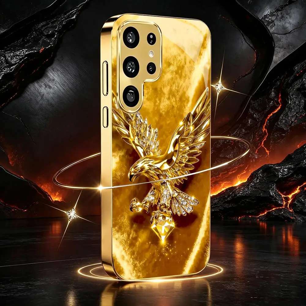 Luxury Gold Eagle Phone case for Samsung  GalaxyS26 25 24 23 22 21 20Plus Ultra FE anti-drop Cover Electroplated Edge Protective