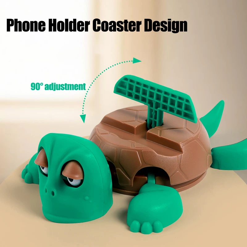 

3D Turtle Fun Phone Holder Coaster Creative Desktop Decoration Toy Interactive Lever Motion Panicked Pose Stress Relief Gifts