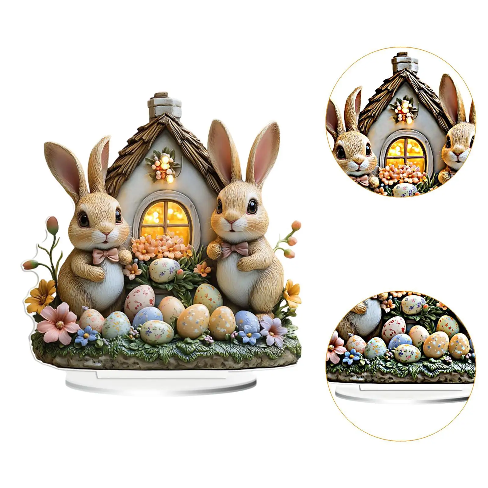 Acrylic Bunny Table Decoration Flat Sign, Desktop Decoration, Easter Desktop Ornament Easter Decor for Holiday Corner Home