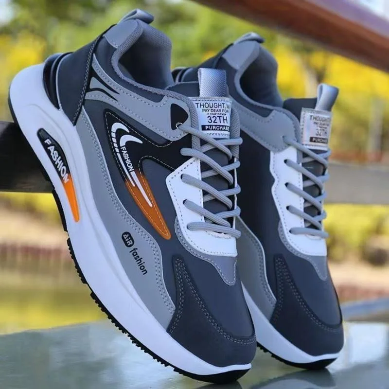 

Waterproof Leather Surface Men's Winter Sports Shoes Trendy All-Match Casual Dad Shoes Soft Bottom Anti-Slip Running Shoes