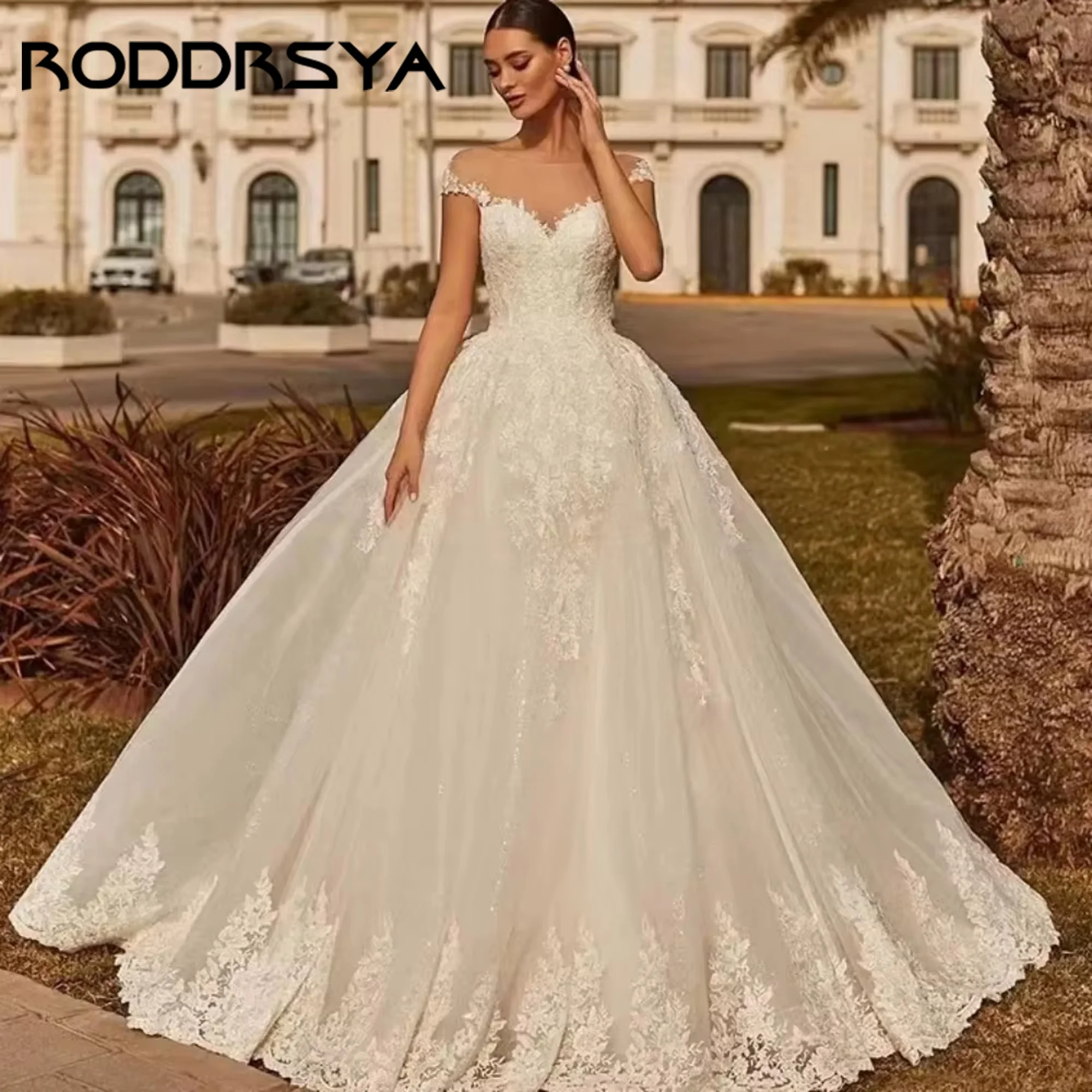 

RODDRSYA A-Line Wedding Dresses Tulle Boho Lace Up Appliques Bride Dress Cap Sleeves Bridal Gowns Vestidos De Novia Customized