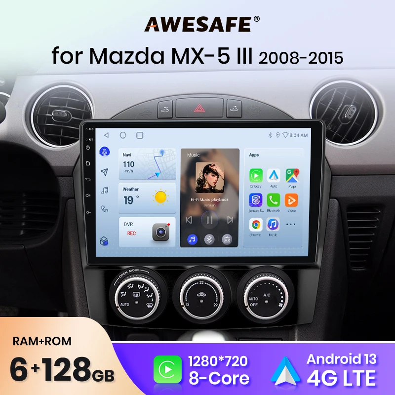 AWESAFE PX9 AI Voice 2 din Android Auto Radio For Mazda MX-5 III 3 NC 2008 - 2015 Carplay Car Multimedia GPS 2din autoradio