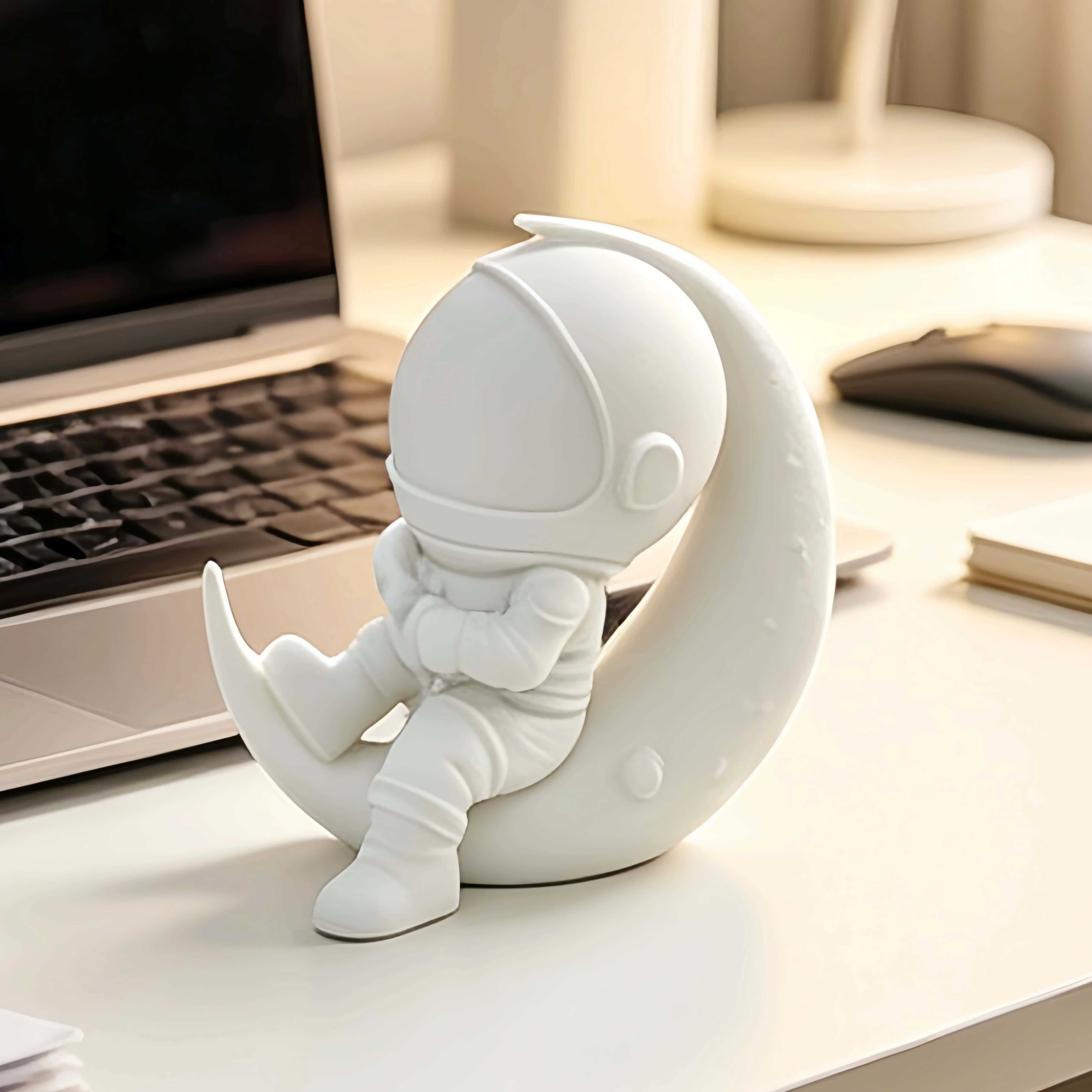 Astronaut on Moon Figurine, Cute Spaceman Statue, 7.5cm Tall, Desk Ornament for Home Office Car Decor