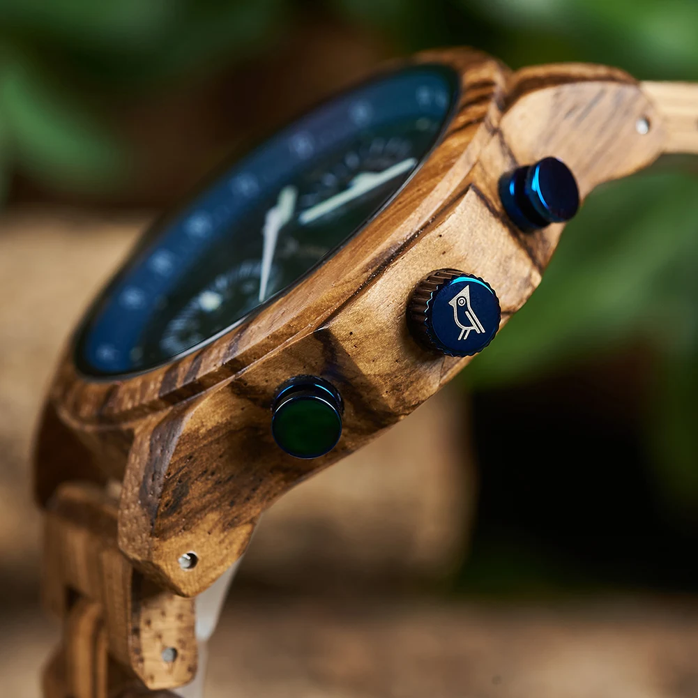 BOBO BIRD Reloj de Madera Hombres Relojes de Lujo Cronógrafo Auto Fecha Hombre Relojes de Pulsera de Cuarzo Gran Regalo para Hombres Custom