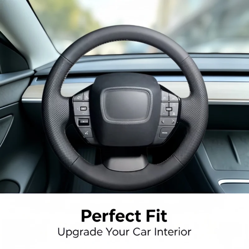 Custom Car Steering Wheel Cover For Toyota Prius 2023-2024 bZ4X 2022-2024 Microfiber Leather Hand Sewn Steering Wrap Cover