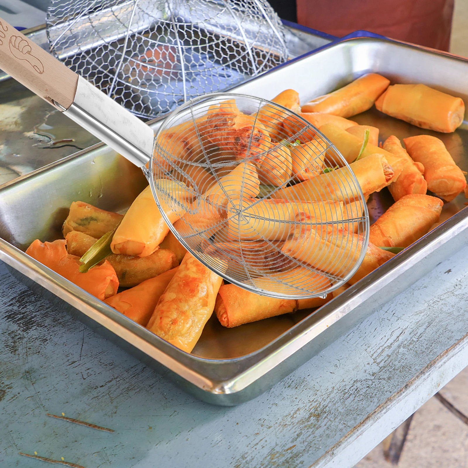 

20Cm Stainless Steel Colander Spoon Long Handle Frying Oil Strainer For French Fries Vegetables Noodles Kitchen Cooking Tool