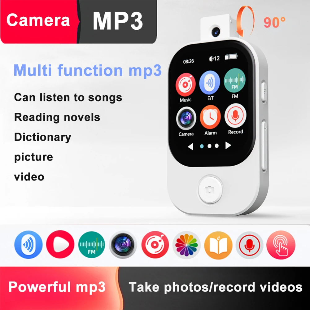 เครื่องเล่น MP3 พร้อมกล้องเครื่องเล่นเพลงหน้าจอสัมผัสขนาด 2.01 นิ้วพร้อม BT 5.4 สําหรับกีฬา/วิ่ง/ขี่จักรยาน/ออกกําลังกาย