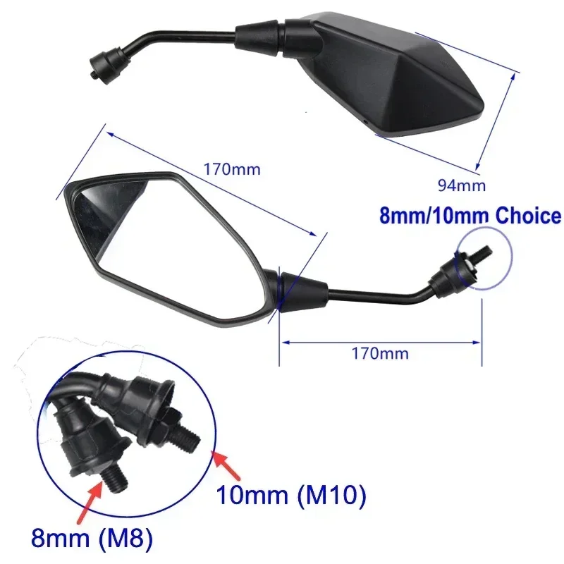 2Pcs/Pair Motorcycle Mirror Scooter E-Bike Rearview Mirrors Electrombile Back Side Convex Mirror 8mm 10mm Carbon Fiber