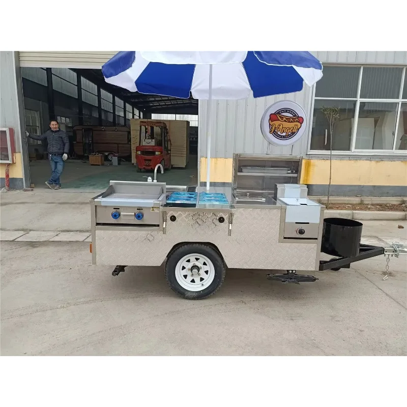 Fully Equipped Custom Stainless Steel Hot Dog Cart, Factory Price Mobile Street Vending Food Cart