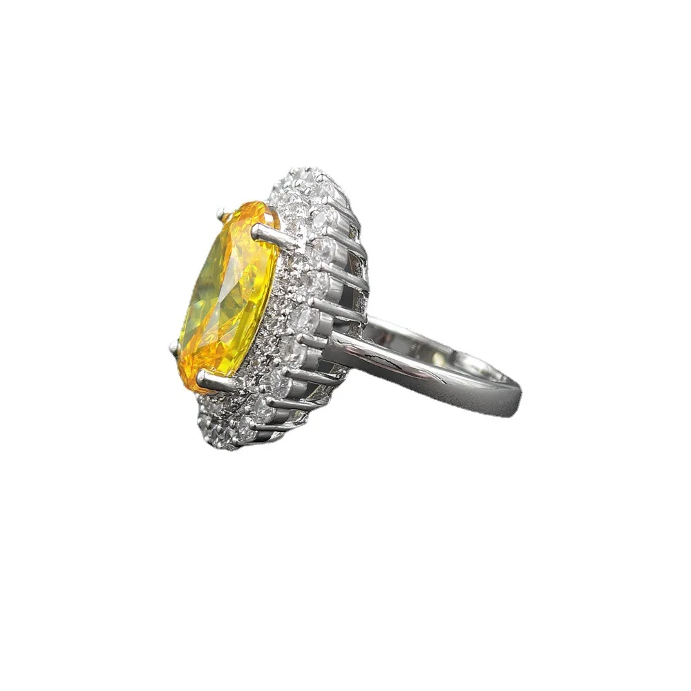 New S925 silver plated 18K gold rich set pigeon denier yellow diamond ring micro set women's cultured gemstone ring