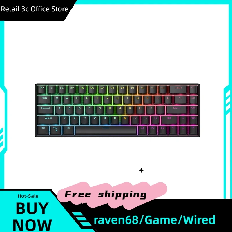 

Teamwolf Raven68 Magnetic Switch Gamer Keyboard 68keys Wired Mechanical Keyboards Quick Trigger Hot Swap Rgb Fps Gaming Keyboard