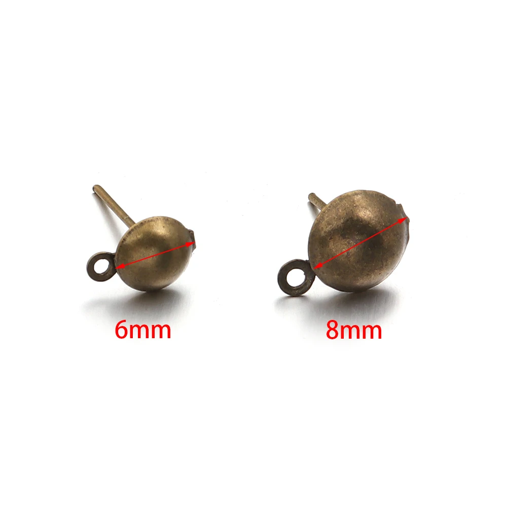 50pcs Half Ball Stud Earring Posts Stud Metal Alloy Earrings Base Pin with Open Ring Earrings Findings For DIY Jewelry Making