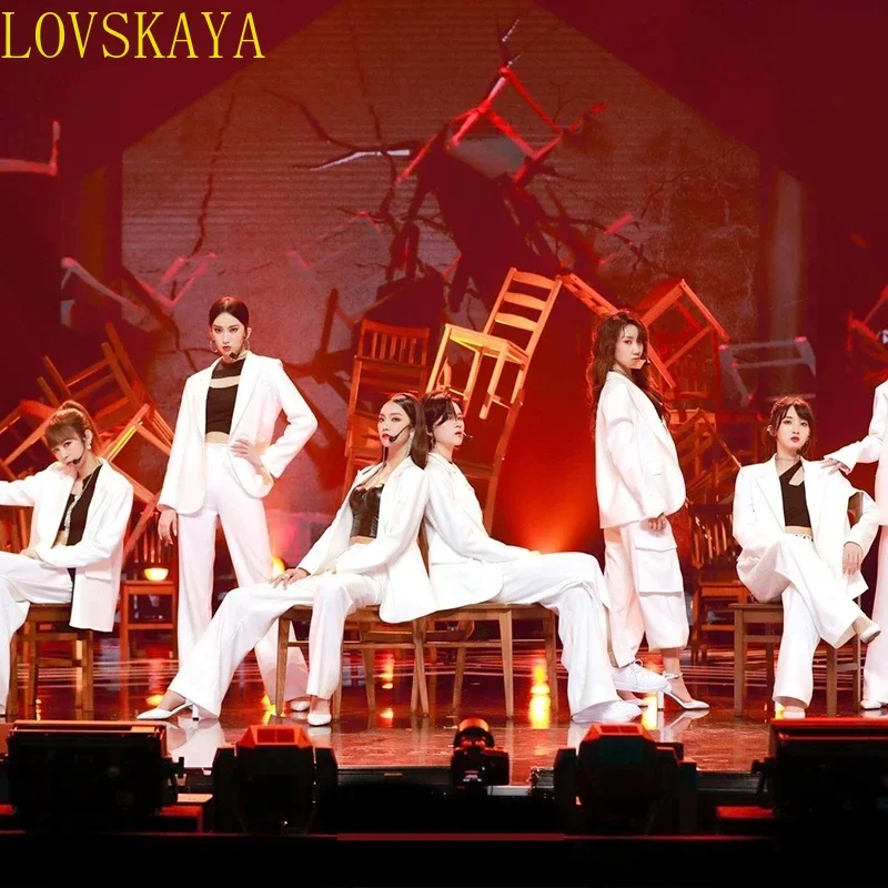 

Concert Costume Music Festival Costume Stage Performance Costume White Suit Pants Jazz Dancer