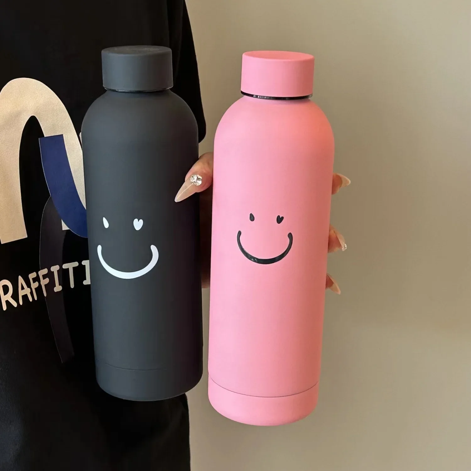 500ml New Stainless Steel Smile Vacuum Flask Insulated Cup Outdoor Sports Portable Water Bottle