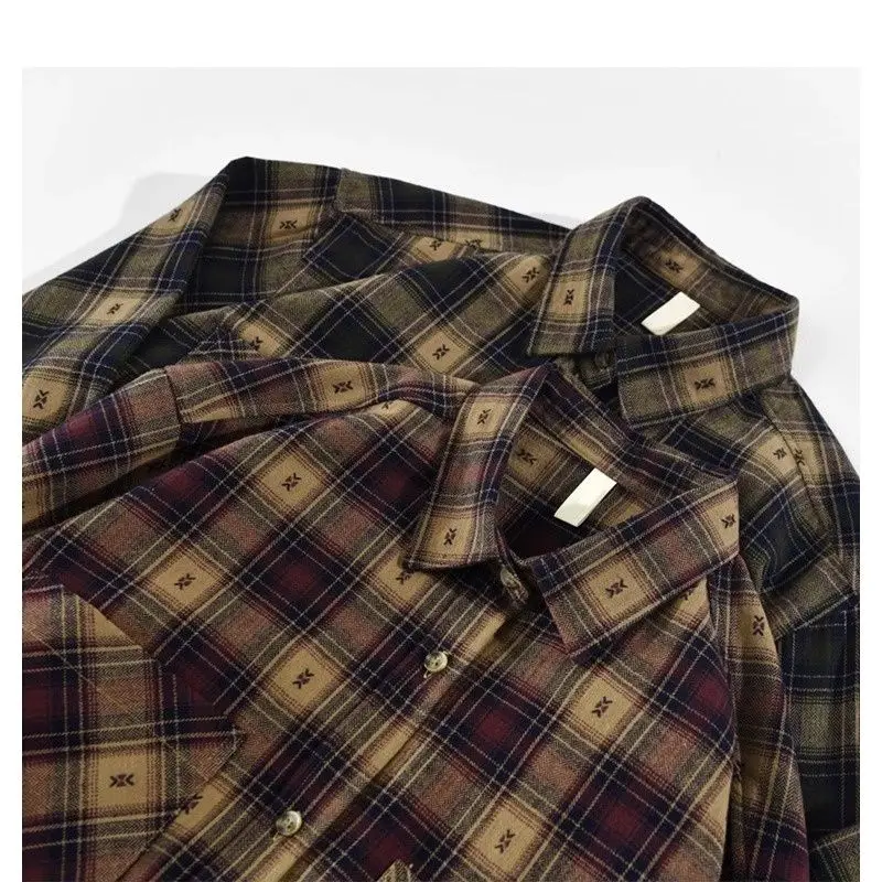 

Retro Plaid Embroidered Waed Men's Women's College Sle irt Top New Japanese Trendy Brand Heavyweight Polyester Fiber