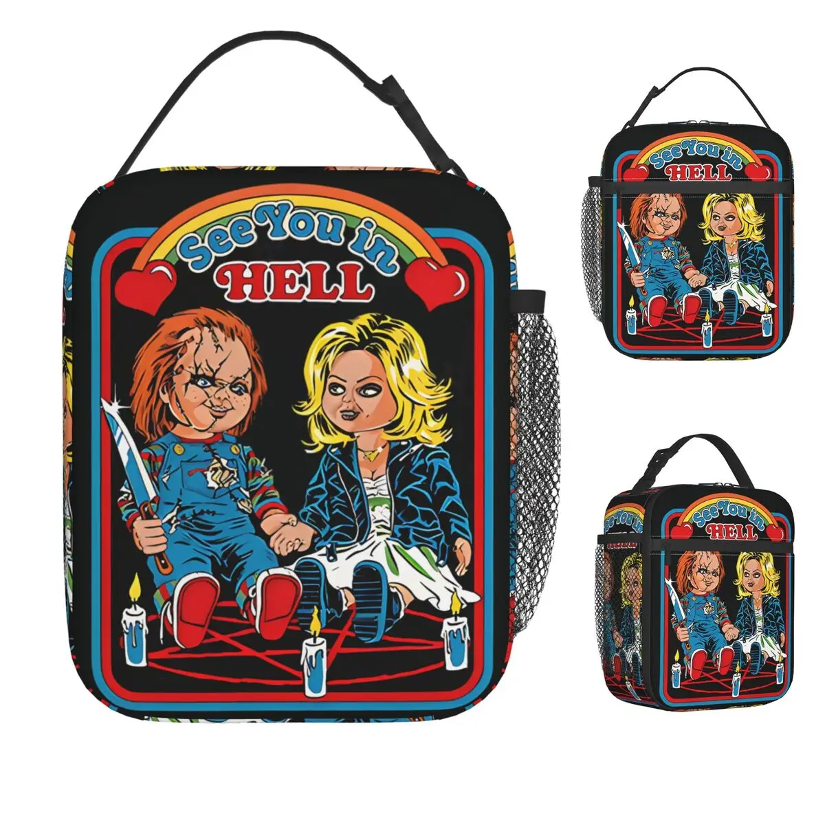 

Chucky And Tiffany Film Lunch Bag School Lunch Box For Unisex Cute Print Thermal Tote Handbags Oxford Cooler Bag