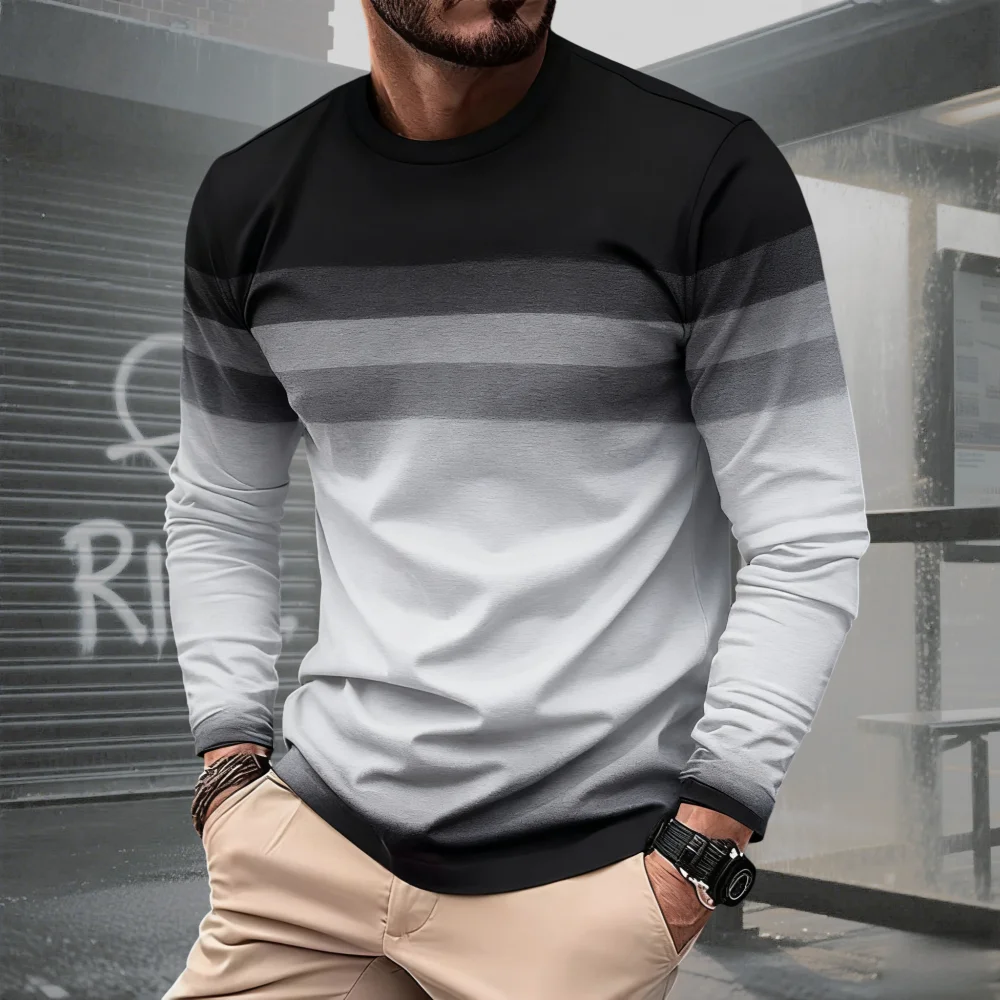 

2025 Men's Long Sleeve Spring and Autumn T-Shirt Round Neck Splicing T-Shirts Business Anti Wrinkle Wear Casual Y2k Clothes Man