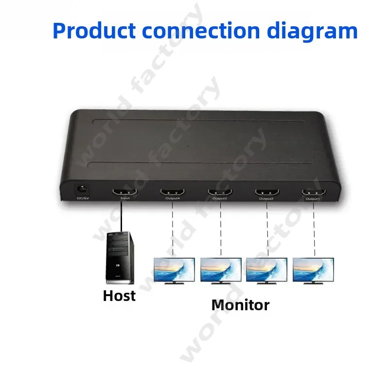 HDMI Video Distributor 1 in 4 Out 4K Computer Monitor High-definition TV 1 in 4 Monitoring Screen Splitter