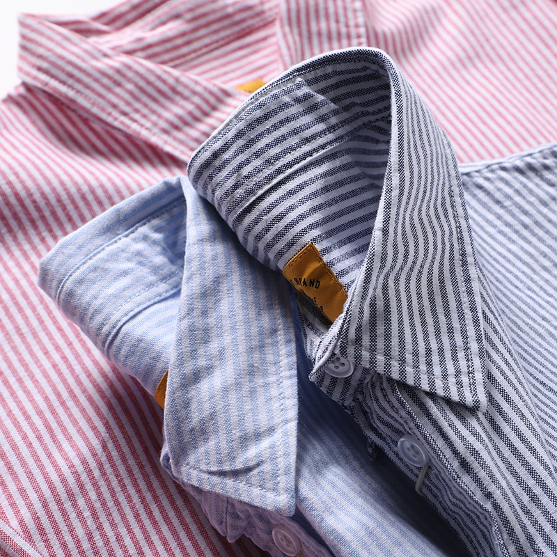 

Ретро-японская рубашка с длинным рукавом из чистого хлопка, повседневная, свободного кроя, в полоску, для мужчин, молодежная, модная, весенняя коллекция