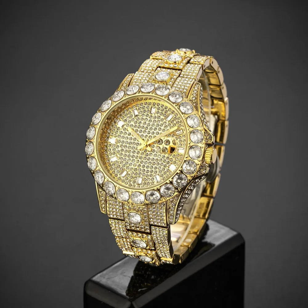 MISSFOX Luxury Watch For Mens Hip Hop Iced Out Bling Quartz Clocks Fashion Full Diamond Jewelry Wristwatch Man Free Ship From Local