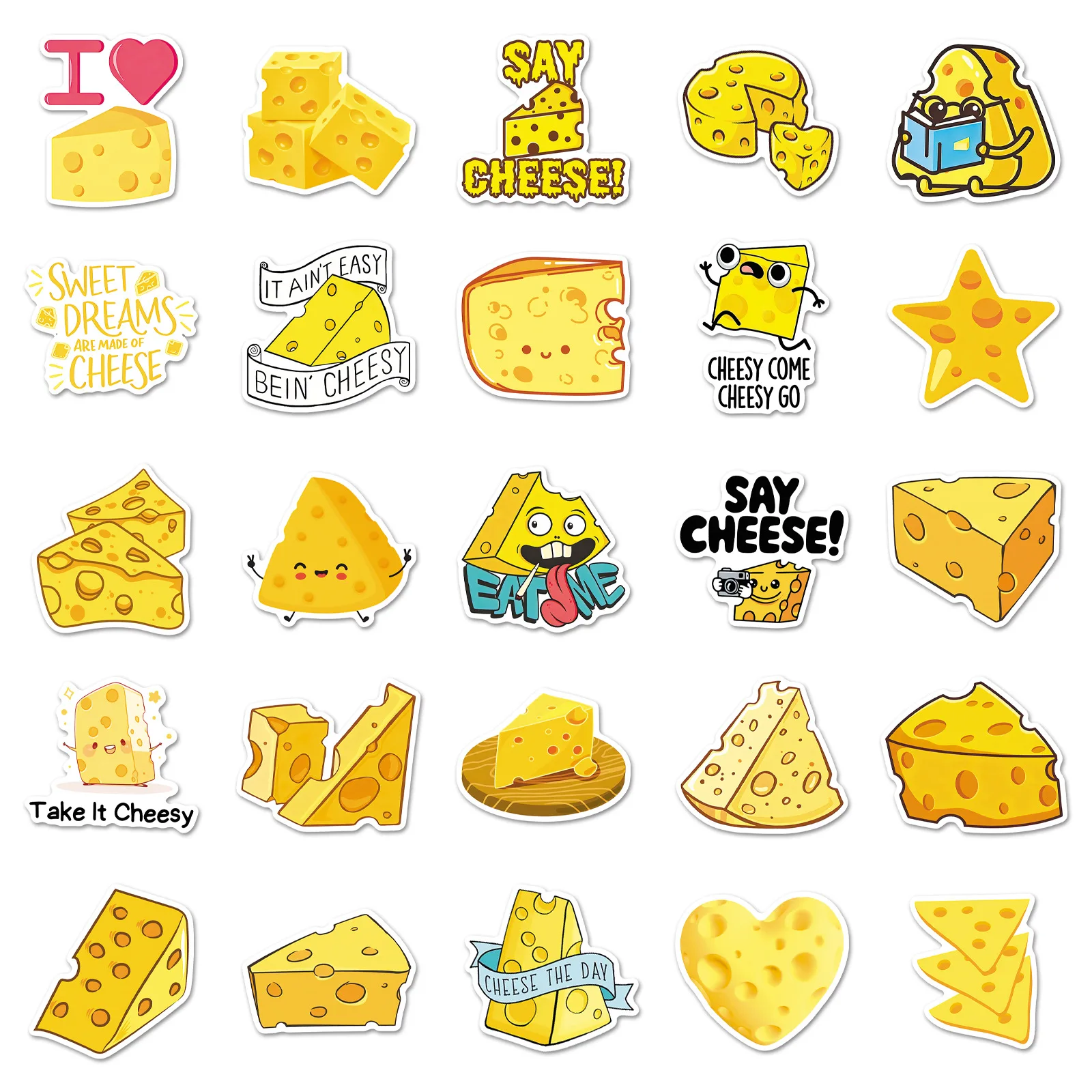 50 Pcs Cheese Stickers Cartoon Yellow Food Style Waterproof Decoration For Fridge Headphone Stationery Water Bottle Scrapbooking