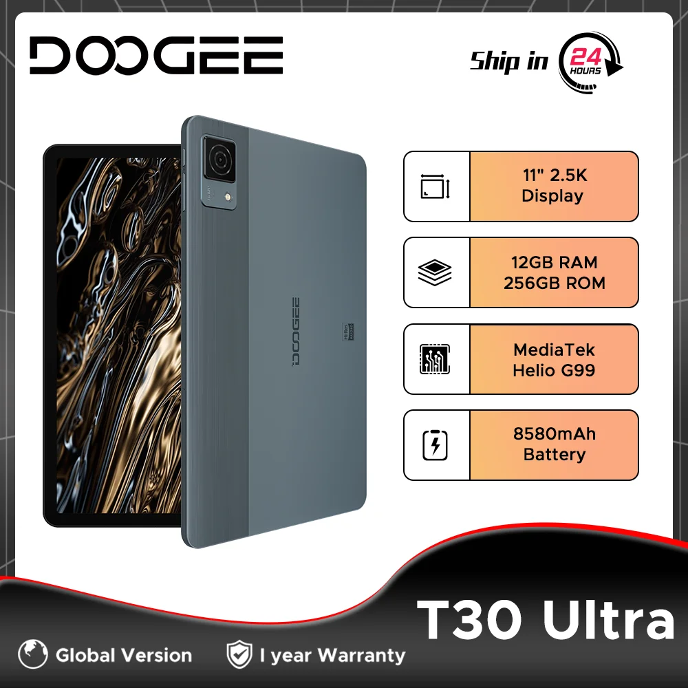 글로벌 버전 DOOGEE T30 울트라 태블릿 PC, 12GB RAM, 256GB ROM, 11 인치 2.5K 디스플레이, 헬리오 G99 옥타코어, 안드로이드 13, 8580mAh 태블릿