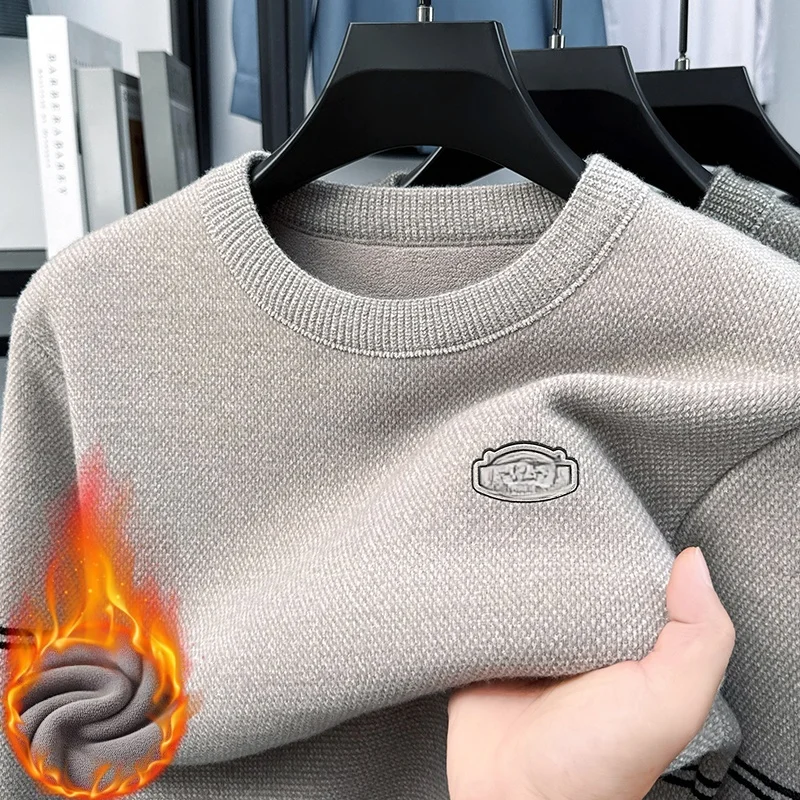 

Brand Hot Sales Luxury Men's O-Neck Pullover Sweater Fleece Lined Chicken Warmth Soft Winter New Arrival Office Commute Menswear