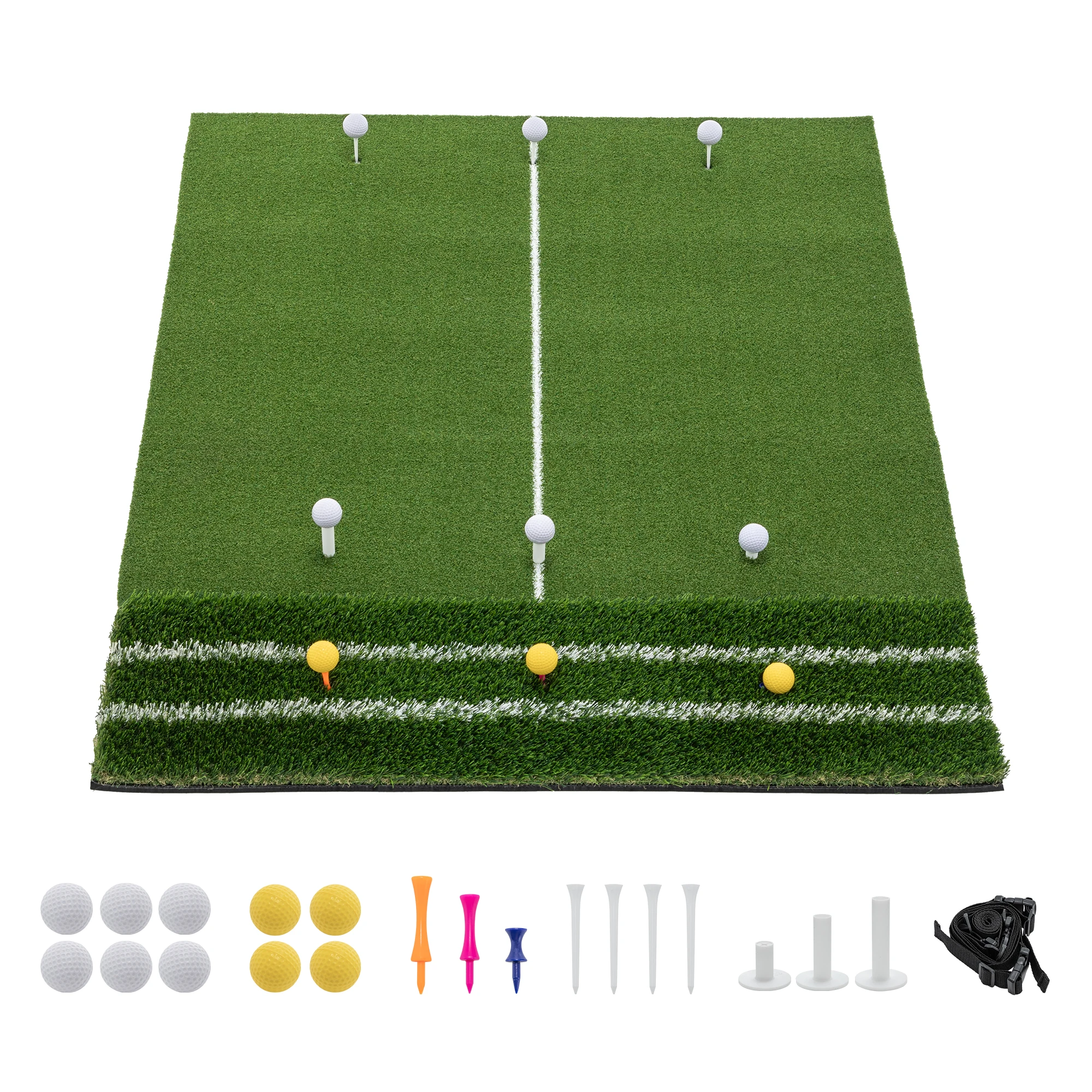 

Straight Line Type 5'x4' Golf Hitting Mat, Indoor Outdoor Heavy Duty Golf Practice Turf with Guide Line, 9 Tee Positions Complete Training Kit Local Warehouse