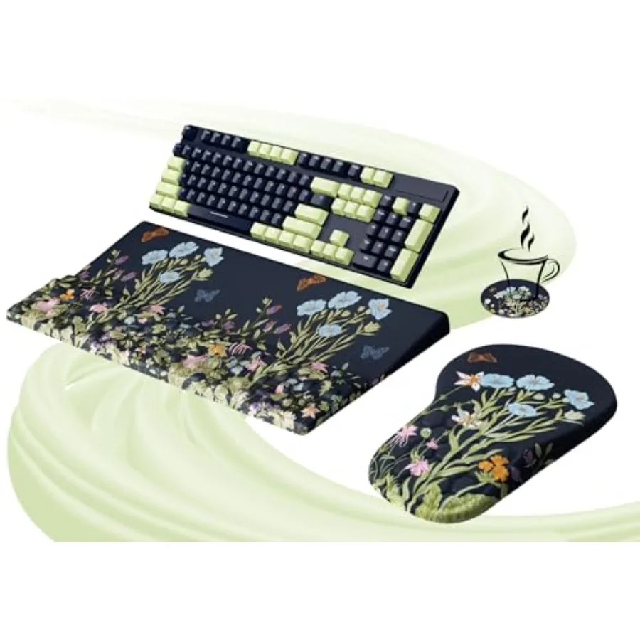 Ergonomic Mouse Pad and Keyboard Stand Wrist Rest Set Memory Foam Comfort Pain Relief for Typing Office Desk Accessories