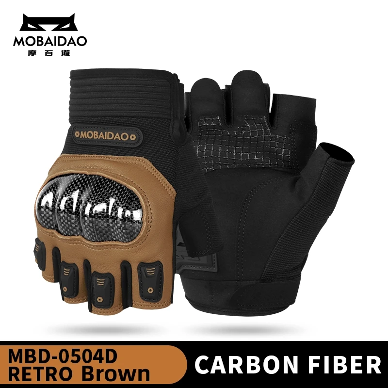 Summer Breathable Half-Finger Motorbike Gloves Genuine Leather Anti-Slip Shock Absorption Unisex Protective Gear Motorcycle Glov