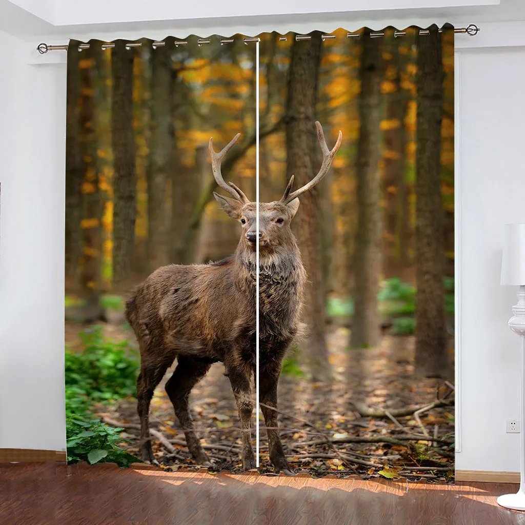 Curtains Blackout 3D Animal Elk Shading Bedroom Winodw Curtain Set For Living Room 2 Pieces Free Shiping Decorative Curtains