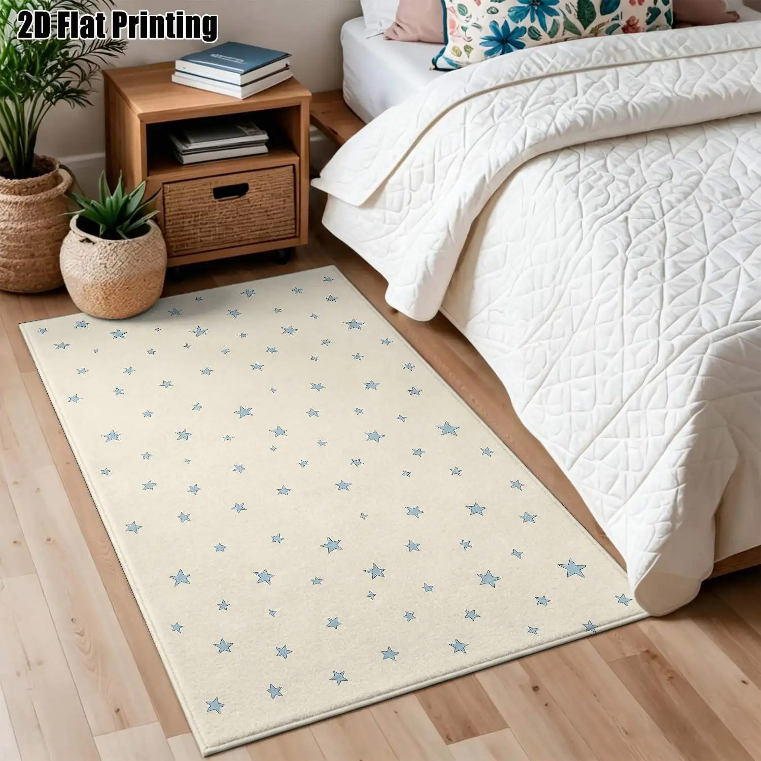 1Pc 2D Printed Light Blue Star Nordic/Instagram Style Carpet, Machine Washable, Multi-Size Home Decor Mat for Entryway, Dining Room, Bedroom, Study, Living Room