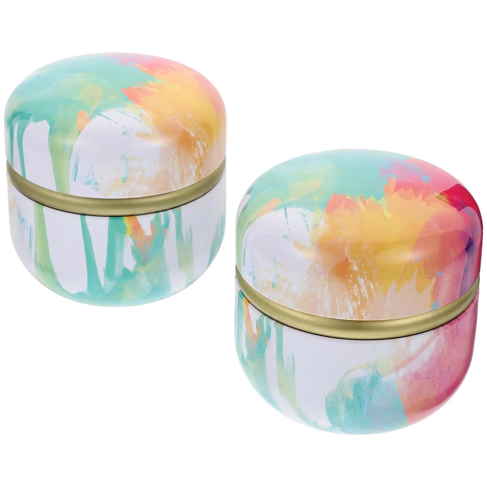 

2Pcs Tea Iron Box Lightweight Portable Airtight Candy Box Tea Containers Round Decorative Storage Boxes