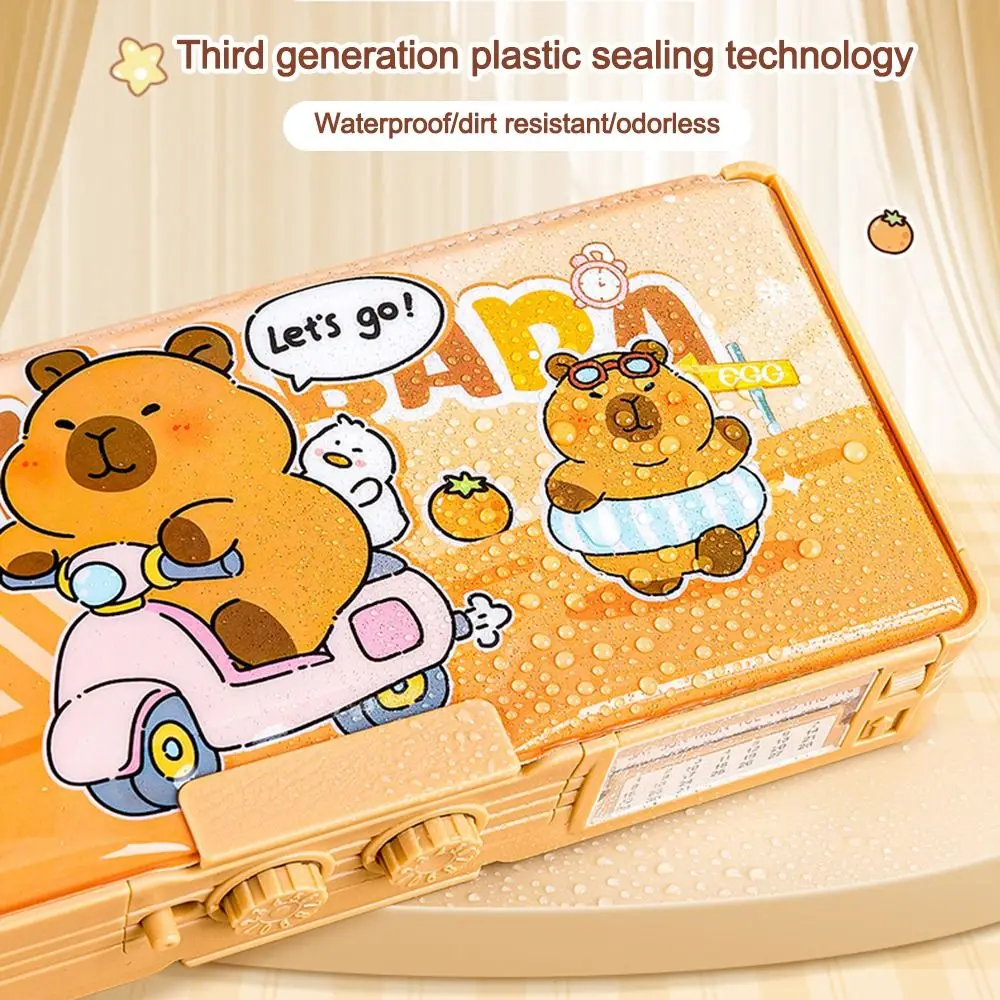 Multifunctional Capibara Pencil Case Double Layer with Password Lock Stationery Box Large Capacity Stationery Organizer Students