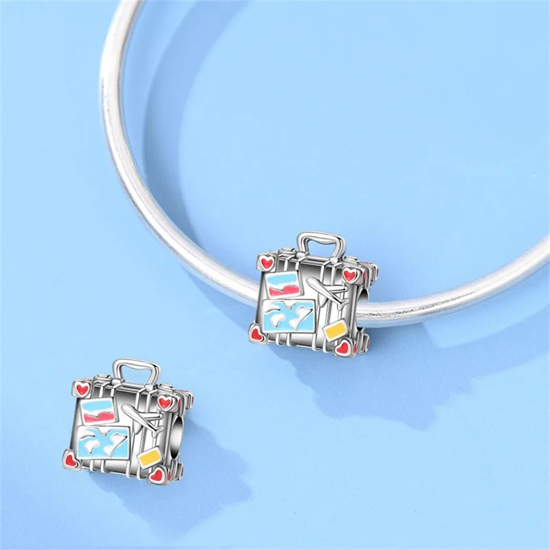 

Fit DIY Original 925 Sterling Silver Fun Luggage Charms Beads Sparkling CZ Zircon Dangle For Women Girls Birthday Jewelry Gifts